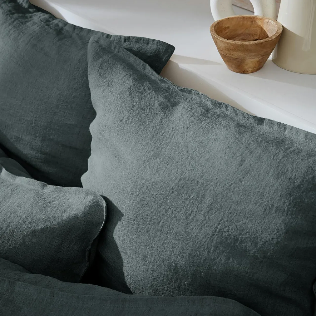 Housse De Couette|EMINZA Housse de couette lin lavé (240 x 220 cm) Louise Gris ardoise