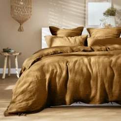 Housse De Couette|EMINZA Housse de couette lin lavé (240 x 220 cm) Louise Caramel
