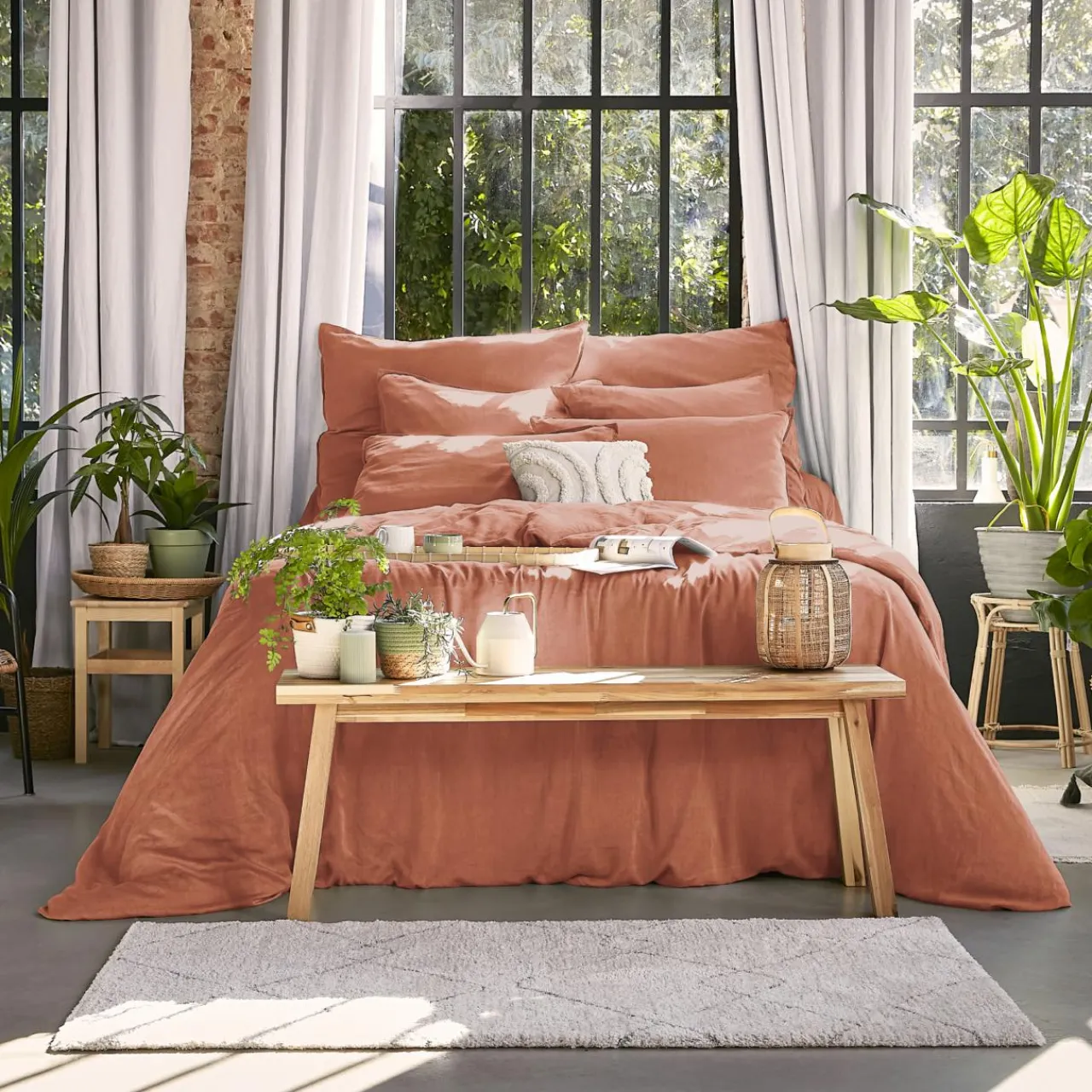 Parure De Lit|Housse De Couette|EMINZA Housse de couette lyocell Tencel™ lavé (280 x 240 cm) Olivia Terracotta