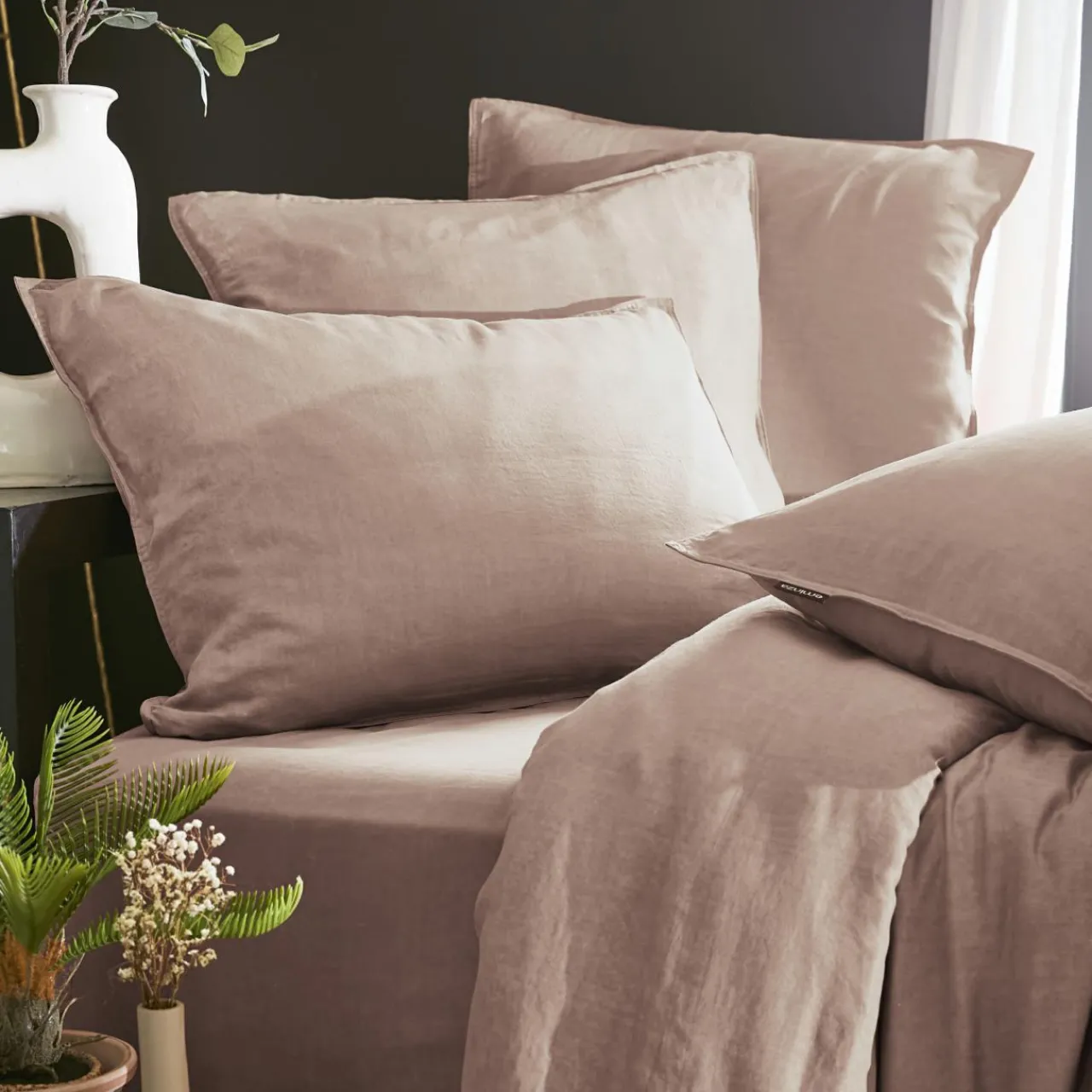 Parure De Lit|Housse De Couette|EMINZA Housse de couette lyocell Tencel™ lavé (240 x 220 cm) Olivia blush Rose