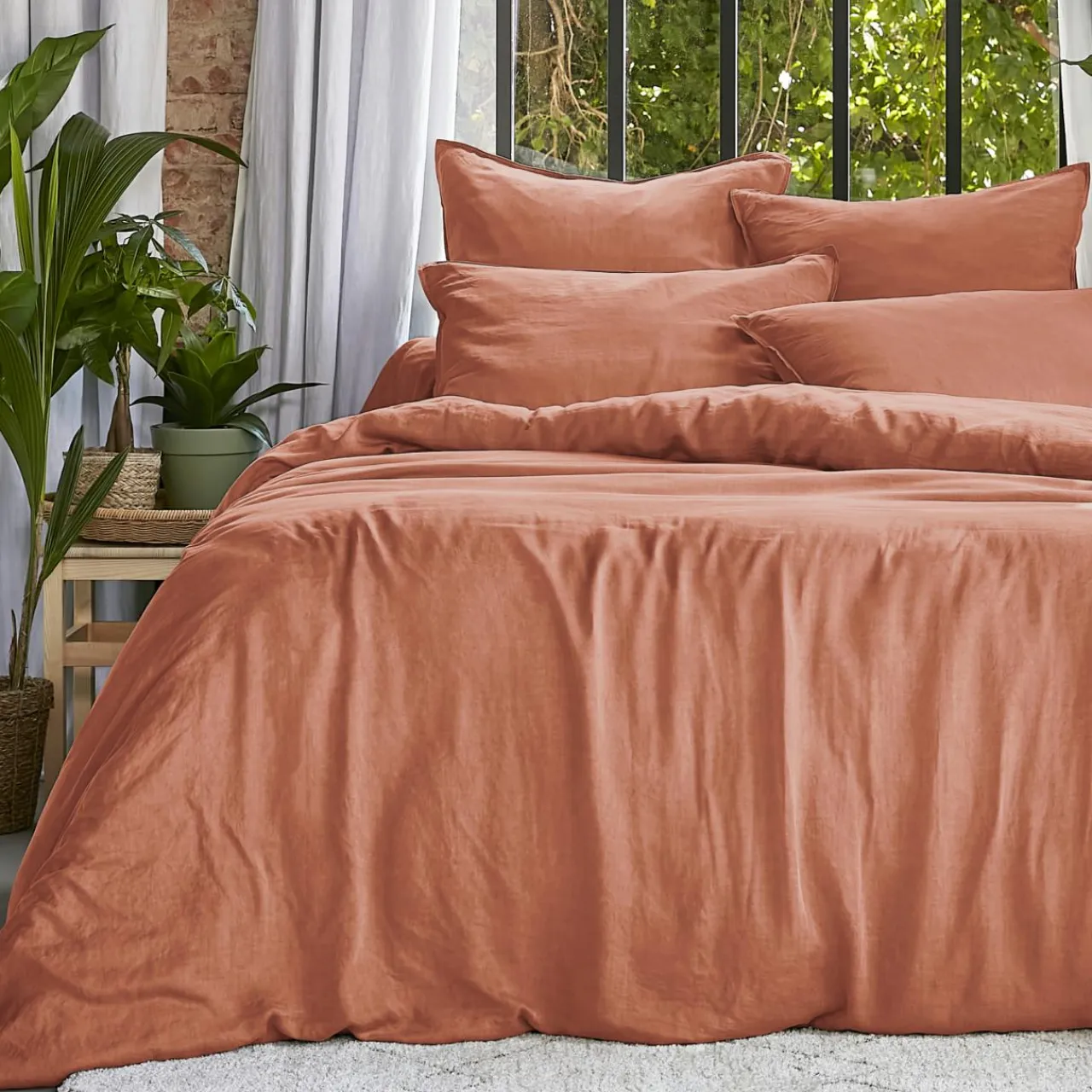 Parure De Lit|Housse De Couette|EMINZA Housse de couette lyocell Tencel™ lavé (260 x 240 cm) Olivia Terracotta