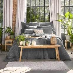 Parure De Lit|Housse De Couette|EMINZA Housse de couette lyocell Tencel™ lavé (260 x 240 cm) Olivia granit Gris