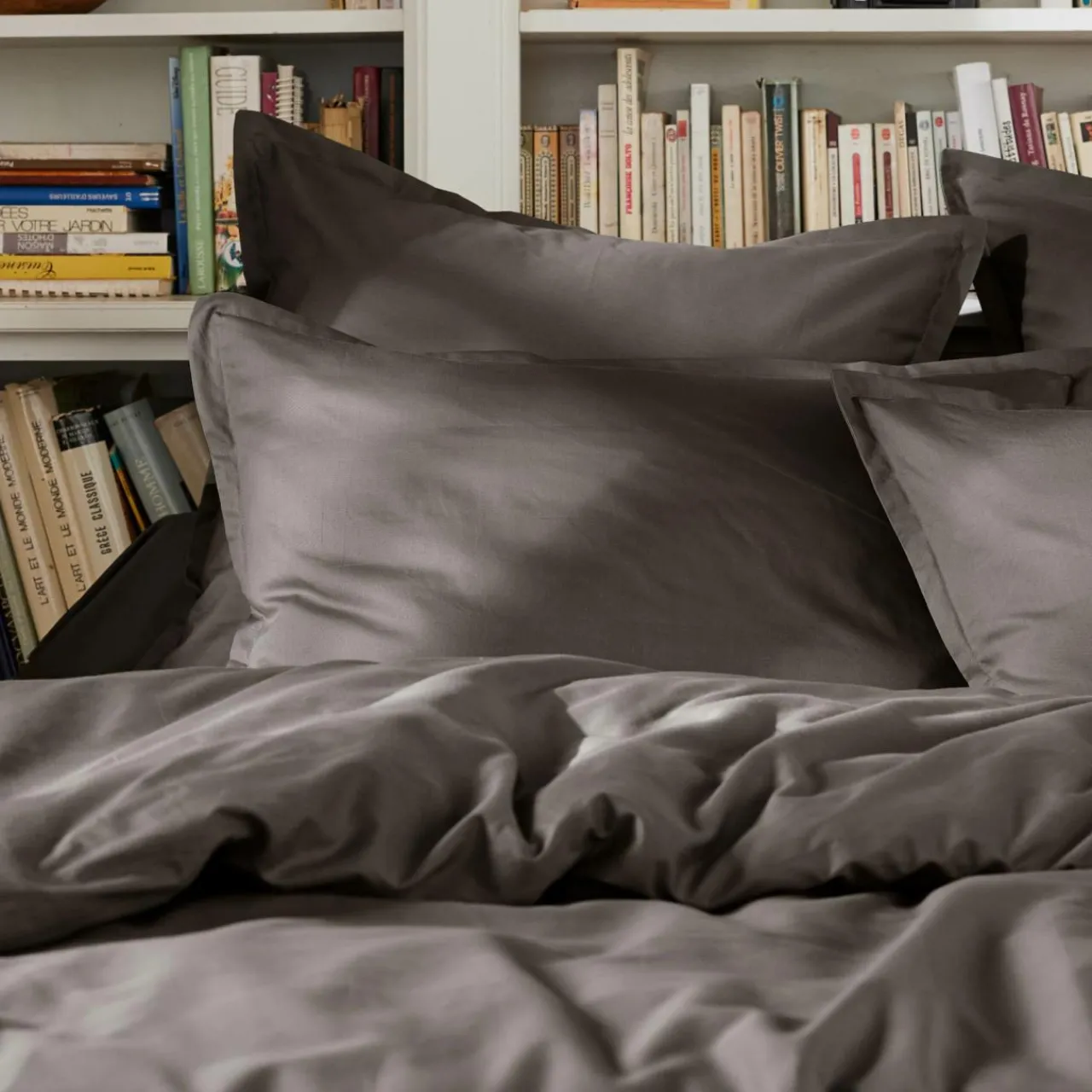 Housse De Couette|EMINZA Housse de couette percale de coton (280 x 240 cm) Cali Gris Anthracite