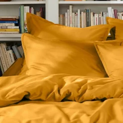 Housse De Couette|EMINZA Housse de couette percale de coton (280 x 240 cm) Cali Jaune moutarde