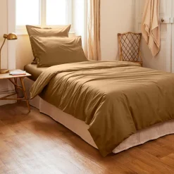 Housse De Couette|EMINZA Housse de couette percale de coton (140 x 200 cm) Cali Camel