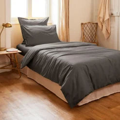 Housse De Couette|EMINZA Housse de couette percale de coton (140 x 200 cm) Cali Gris Anthracite