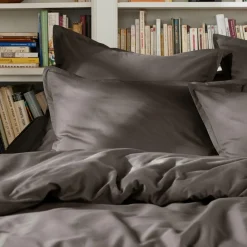 Housse De Couette|EMINZA Housse de couette percale de coton (140 x 200 cm) Cali Gris Anthracite
