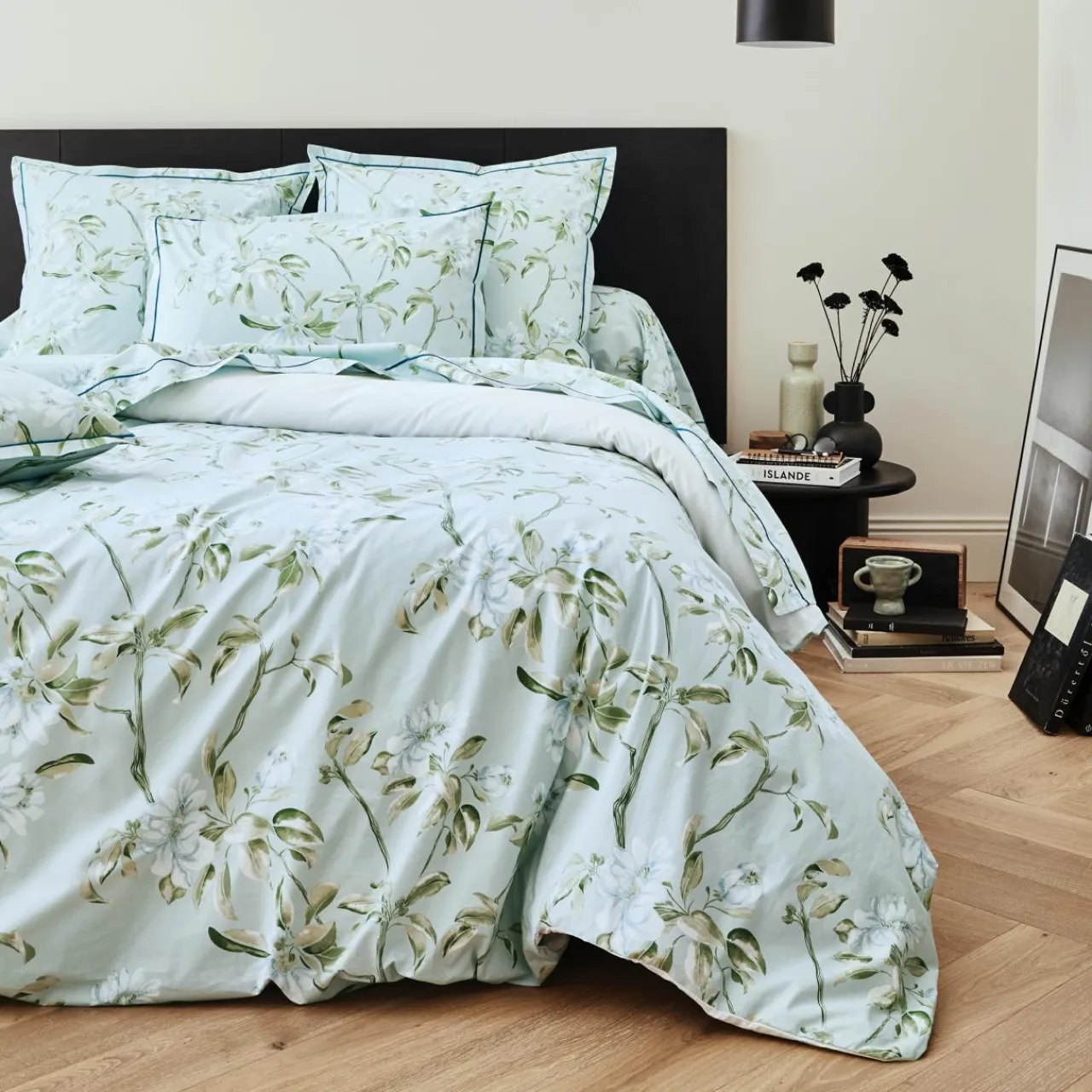 Housse De Couette|TRADILINGE Housse de couette percale de coton (280 x 240 cm) Eléna Nil e Vert