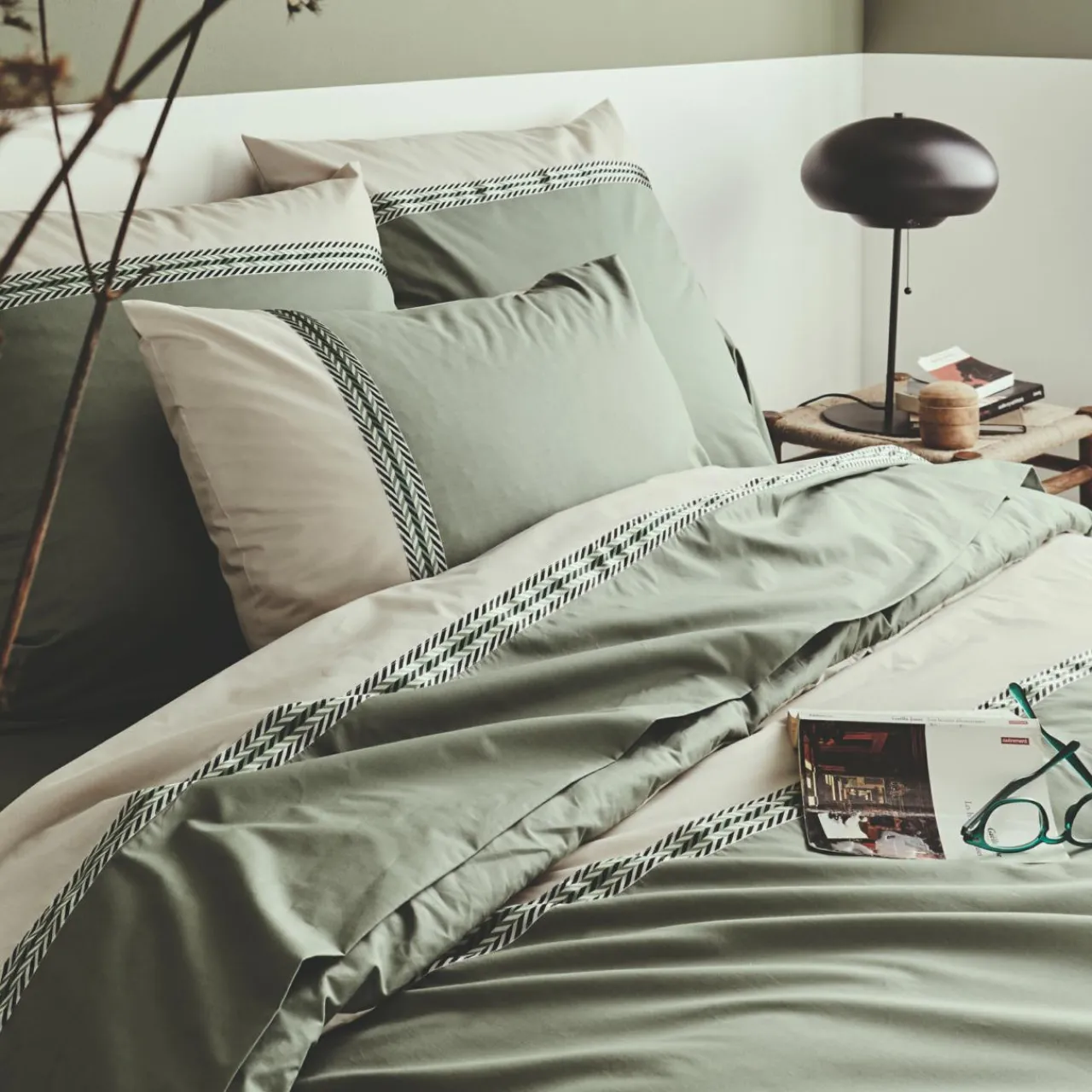 Housse De Couette|TRADILINGE Housse de couette percale de coton (280 x 240 cm) Noa Vert kaki