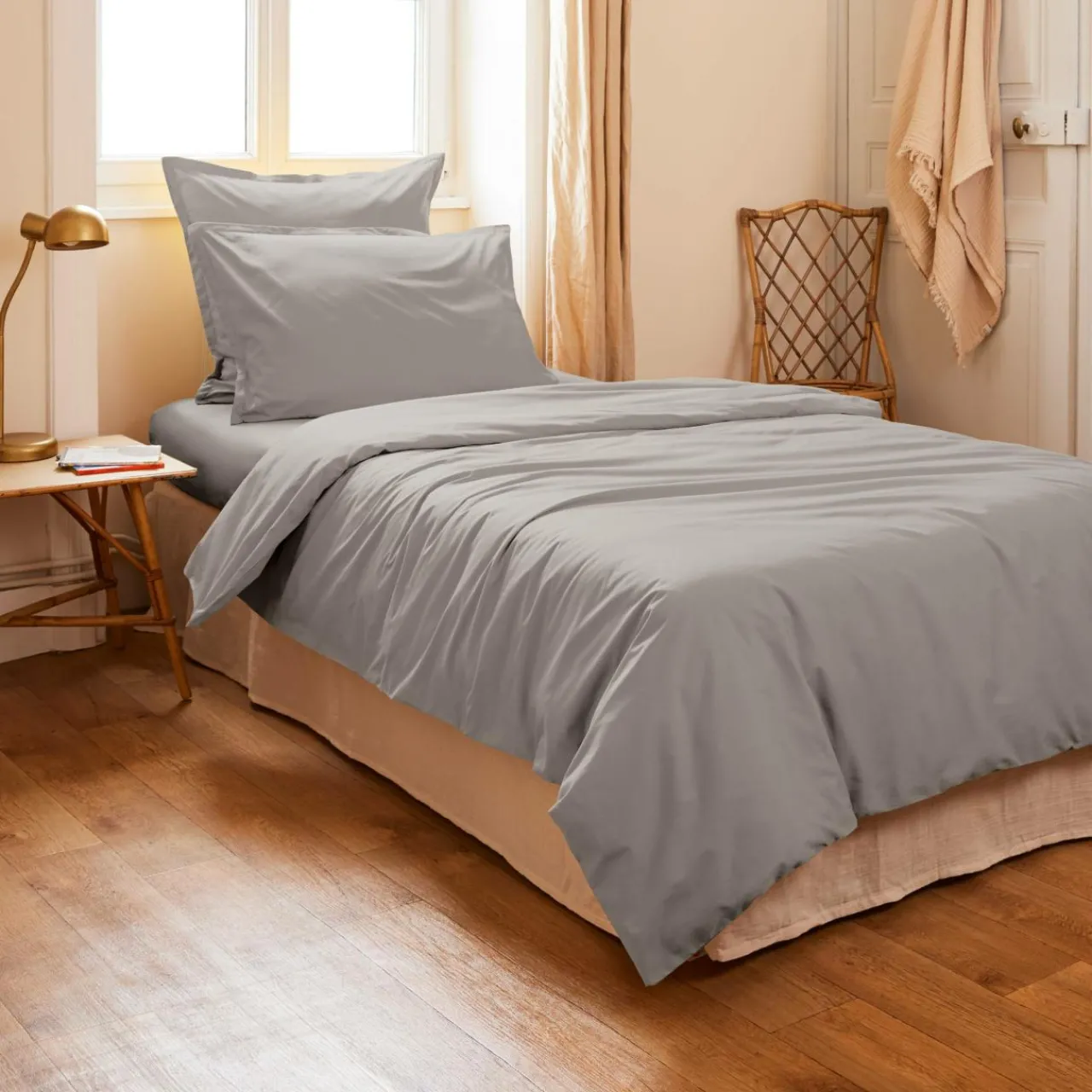 Housse De Couette|EMINZA Housse de couette percale de coton (140 x 200 cm) Cali Gris clair
