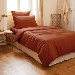 Housse De Couette|EMINZA Housse de couette percale de coton (140 x 200 cm) Cali Terracotta