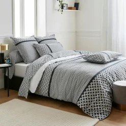 Housse De Couette|TRADILINGE Housse de couette percale de coton (240 x 220 cm) Riviera e Gris