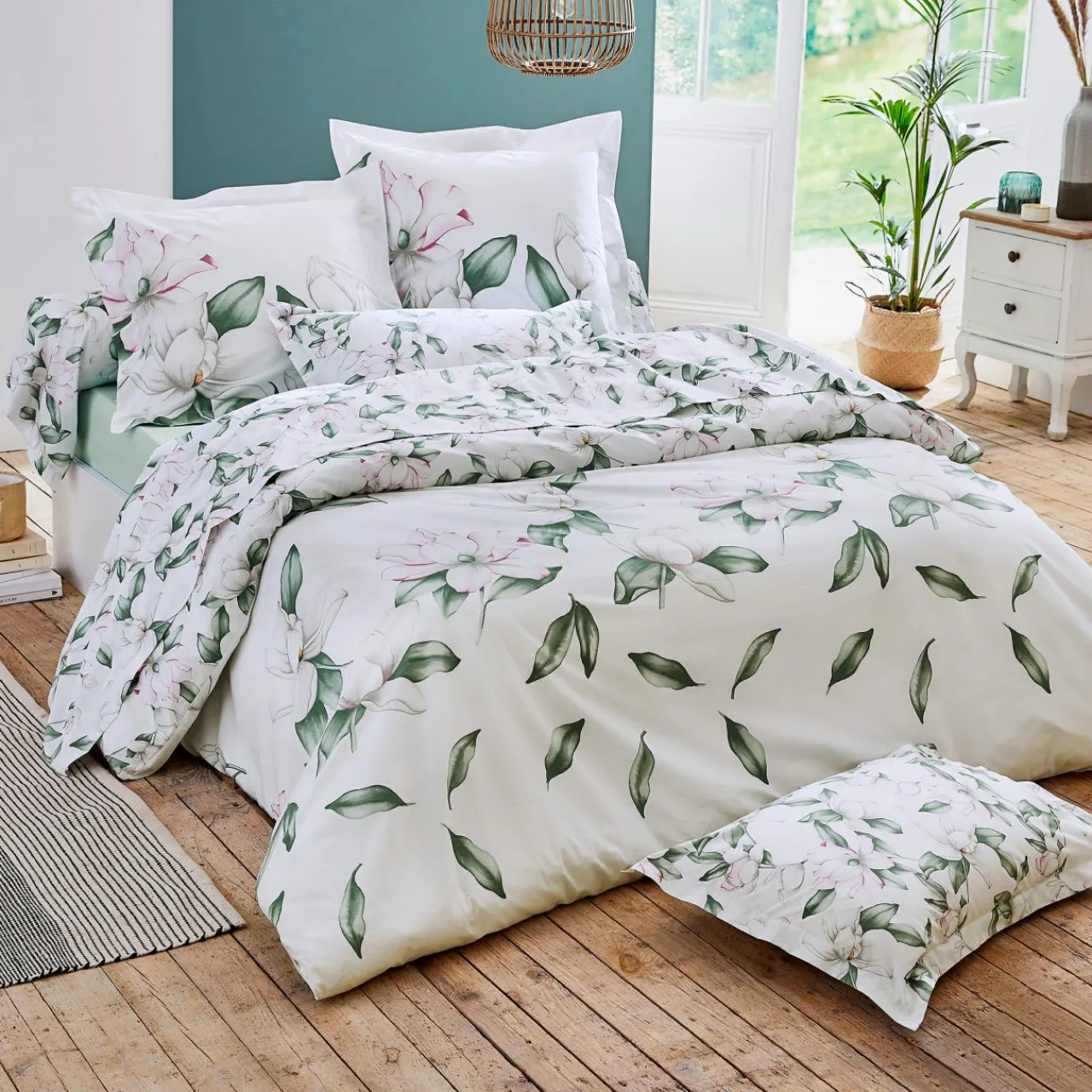 Housse De Couette|TRADILINGE Housse de couette percale de coton (280 x 240 cm) Magnolia sauge Vert