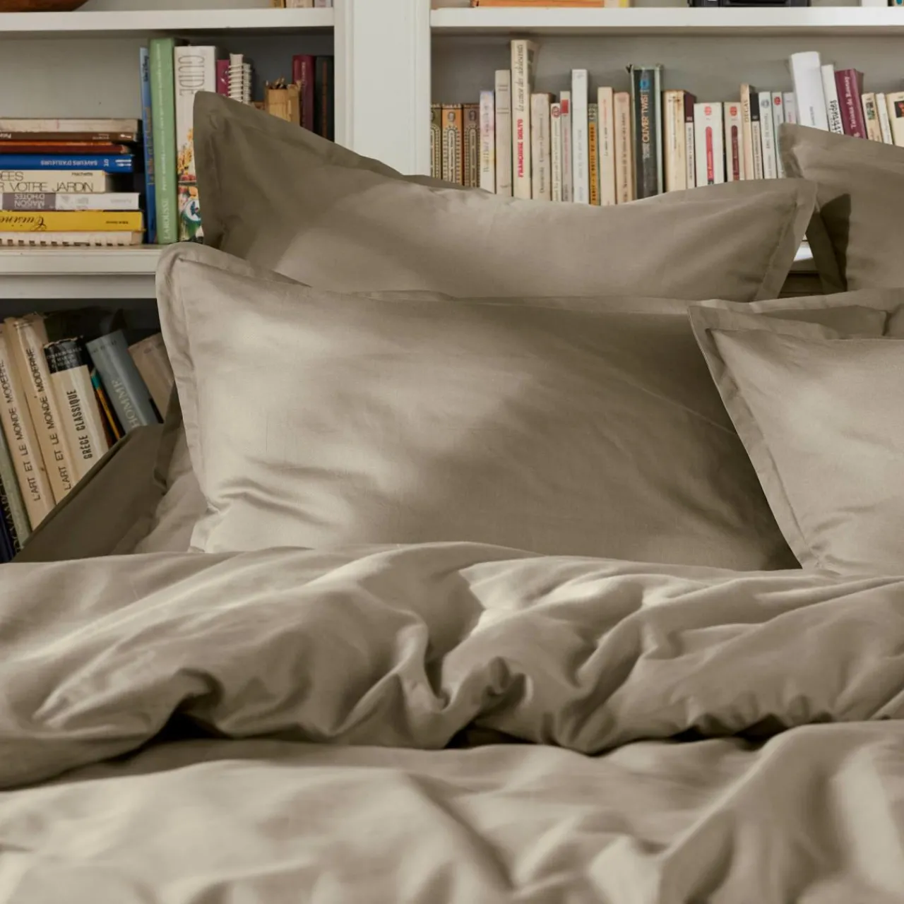 Housse De Couette|EMINZA Housse de couette percale de coton (260 x 240 cm) Cali Taupe