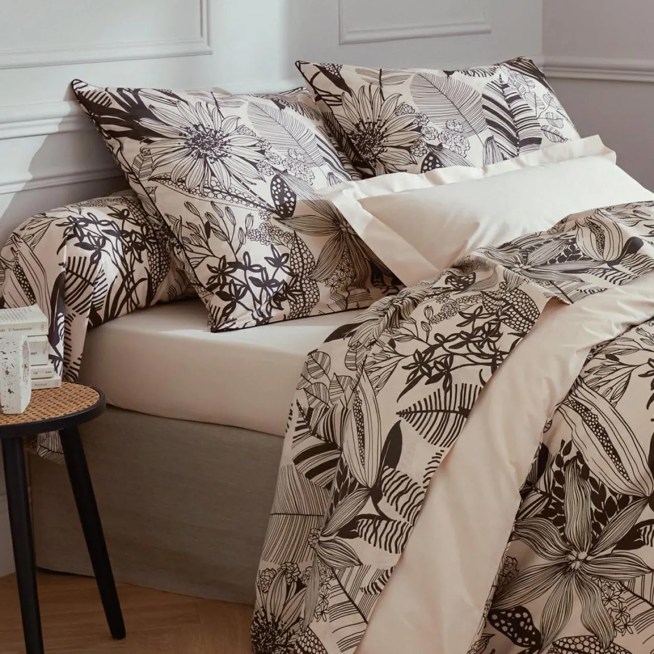 Housse De Couette|TRADILINGE Housse de couette percale de coton (260 x 240 cm) Alba e Noir