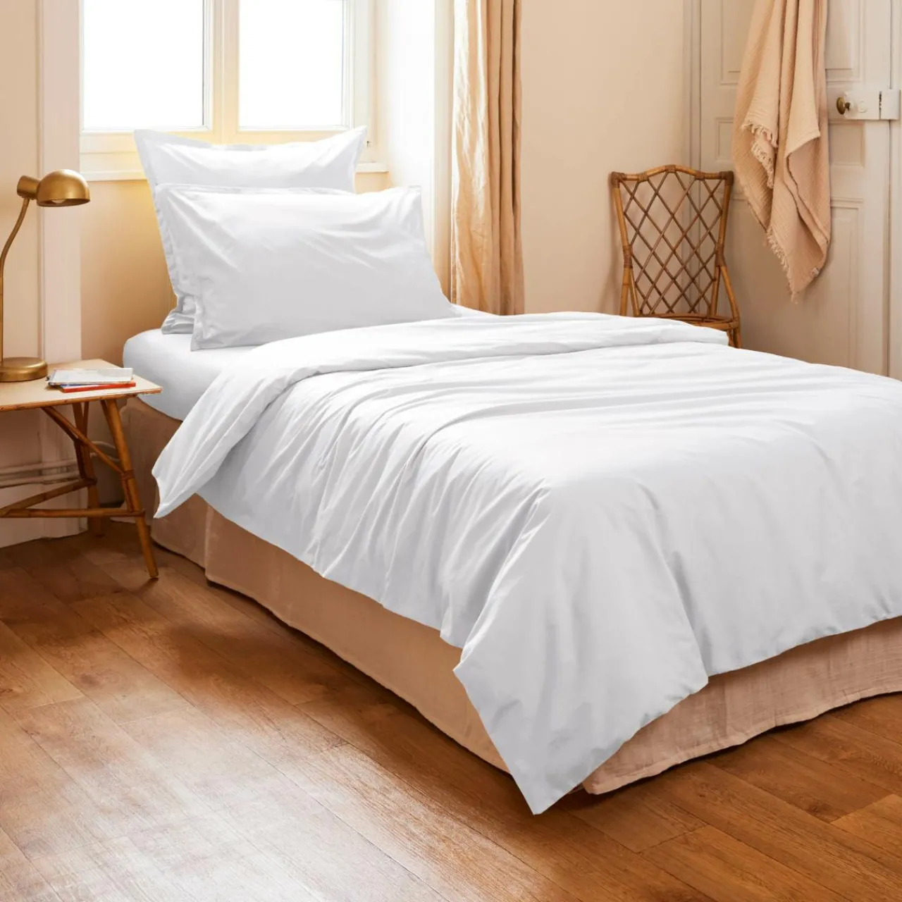 Housse De Couette|EMINZA Housse de couette percale de coton (140 x 200 cm) Cali he Blanc
