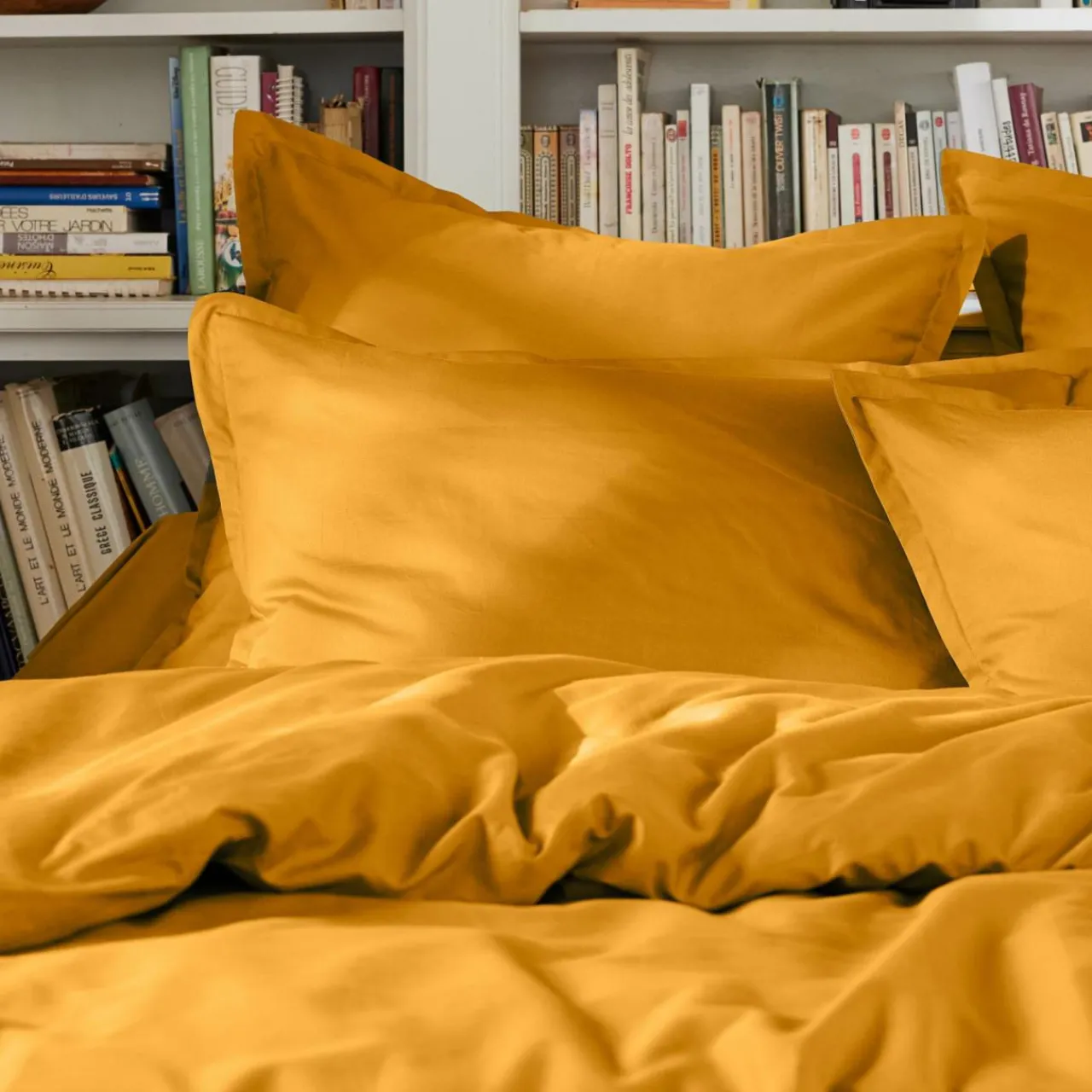Housse De Couette|EMINZA Housse de couette percale de coton (140 x 200 cm) Cali Jaune moutarde