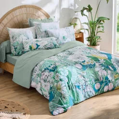 Housse De Couette|TRADI LINGE Housse de couette percale de coton (280 x 240 cm) Bali e Vert