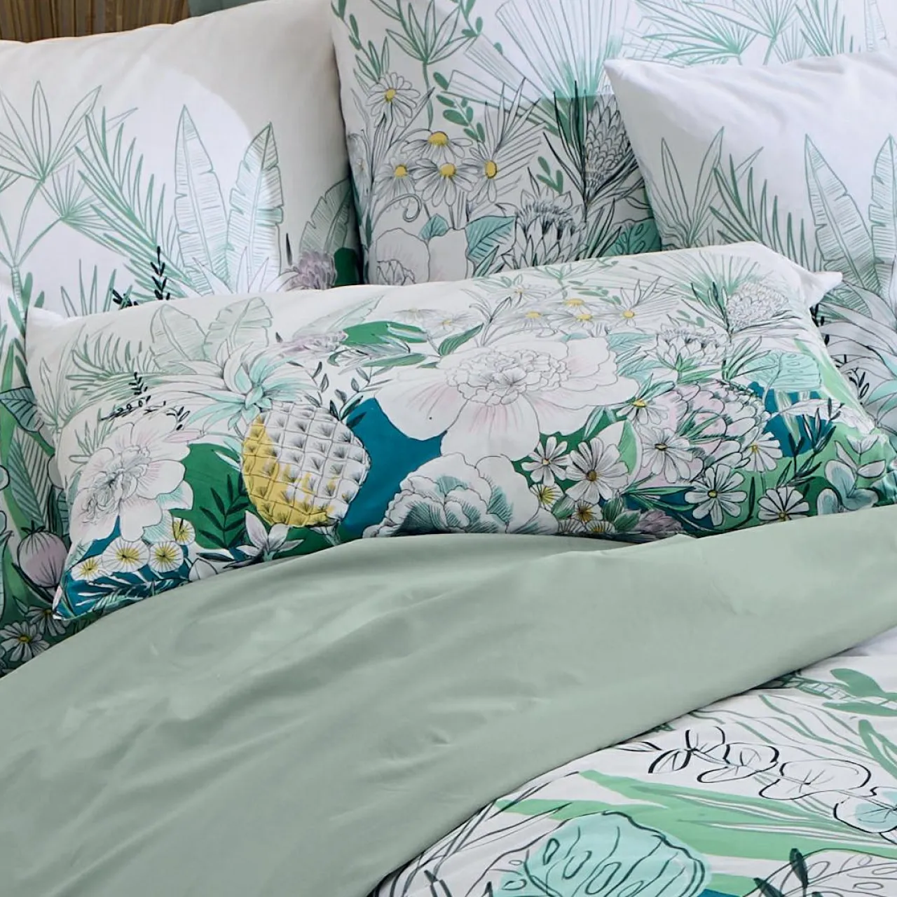 Housse De Couette|TRADI LINGE Housse de couette percale de coton (280 x 240 cm) Bali e Vert