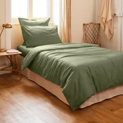 Housse De Couette|EMINZA Housse de couette percale de coton (140 x 200 cm) Cali Vert romarin