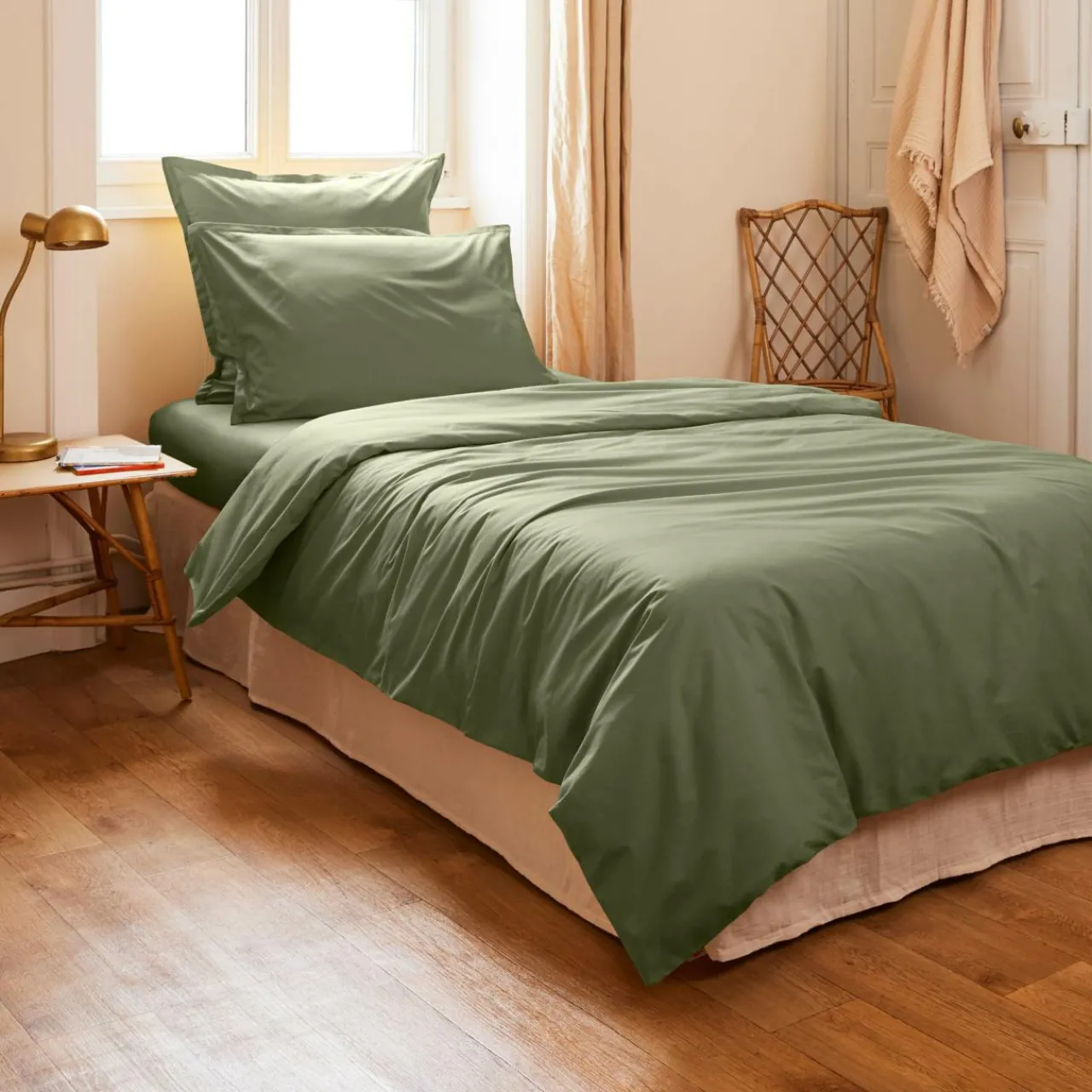Housse De Couette|EMINZA Housse de couette percale de coton (140 x 200 cm) Cali Vert romarin