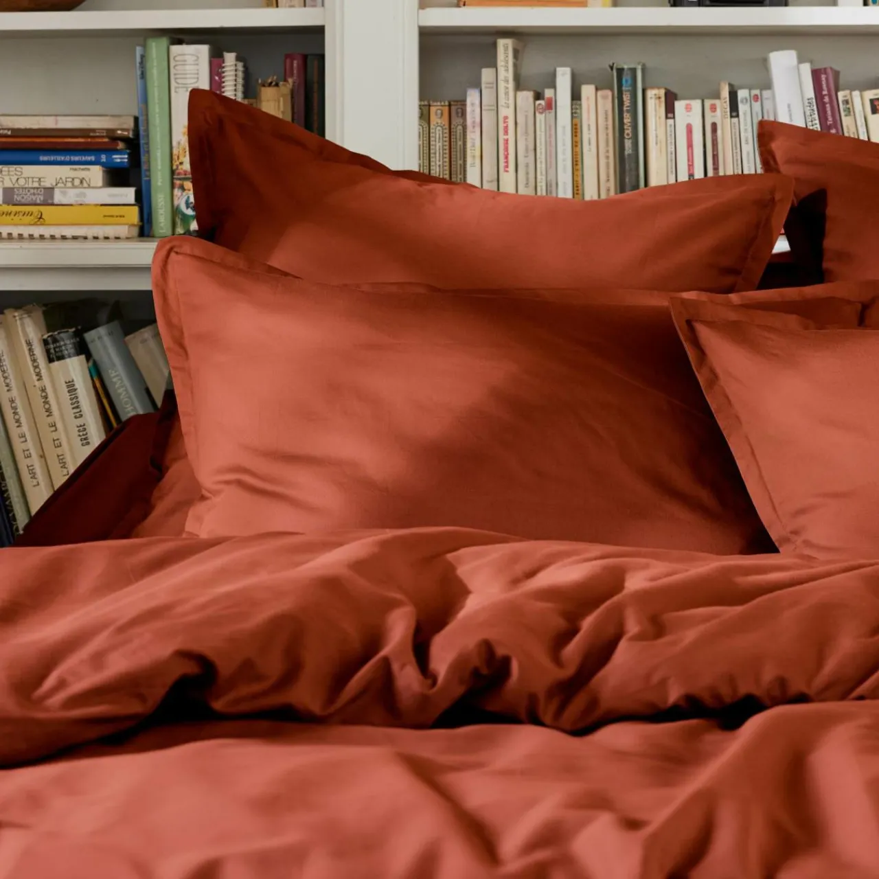Housse De Couette|EMINZA Housse de couette percale de coton (240 x 220 cm) Cali Terracotta