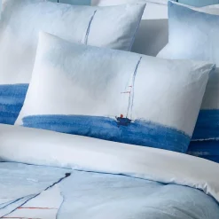 Housse De Couette|TRADI LINGE Housse de couette percale de coton (140 x 200 cm) Regate e Bleu