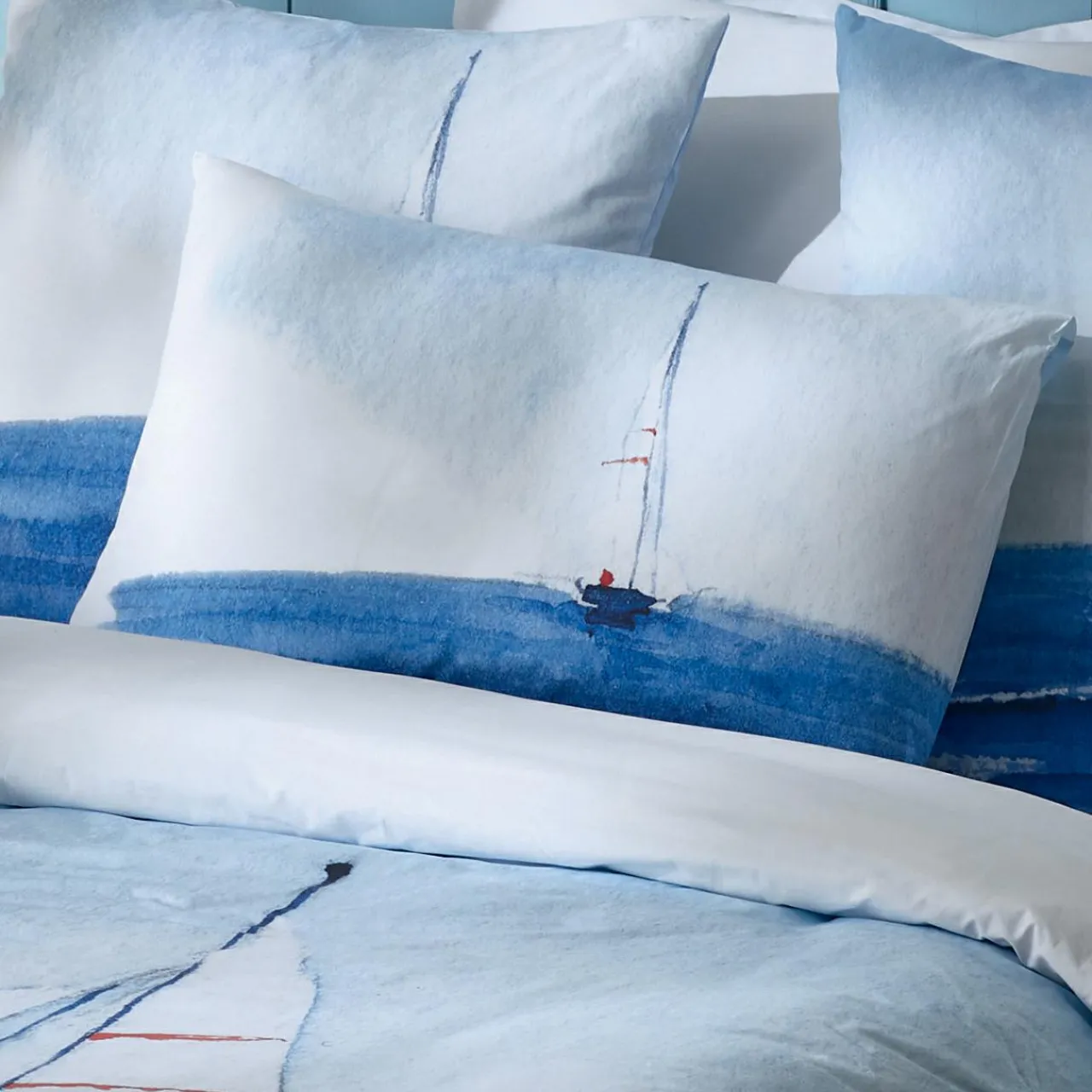 Housse De Couette|TRADI LINGE Housse de couette percale de coton (140 x 200 cm) Regate e Bleu