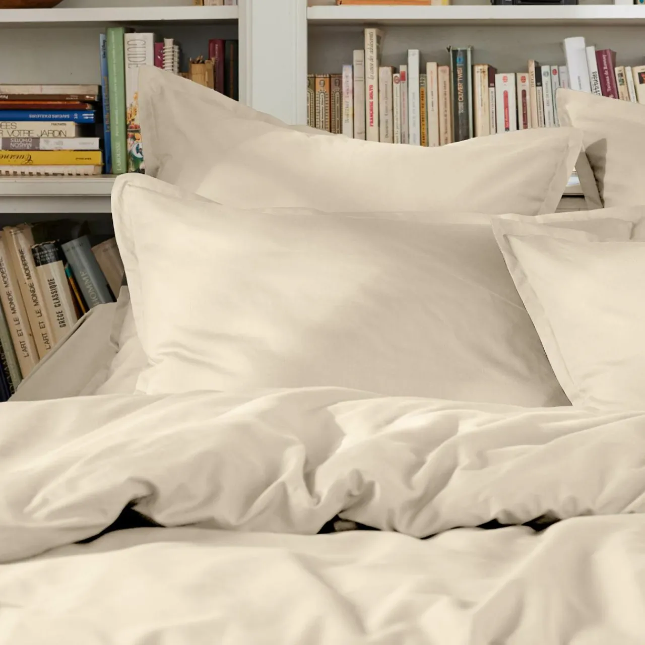 Housse De Couette|EMINZA Housse de couette percale de coton (260 x 240 cm) Cali Beige