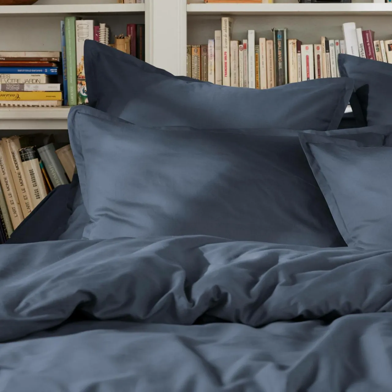 Housse De Couette|EMINZA Housse de couette percale de coton (140 x 200 cm) Cali Bleu marine