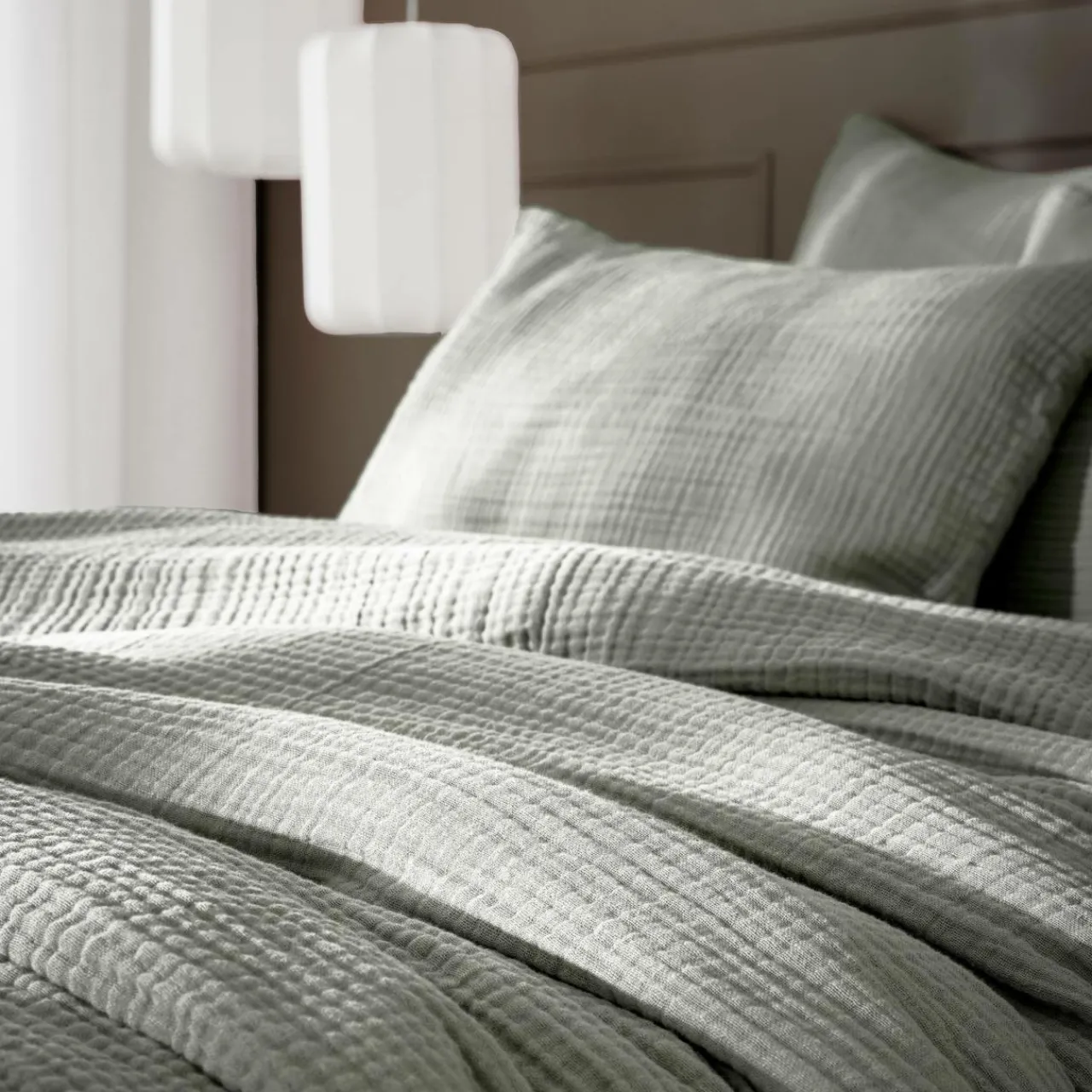 Housse De Couette|EMINZA Housse de couette quadruple gaze de coton (200 x 200 cm) Victoria x Gaïa Vert romarin