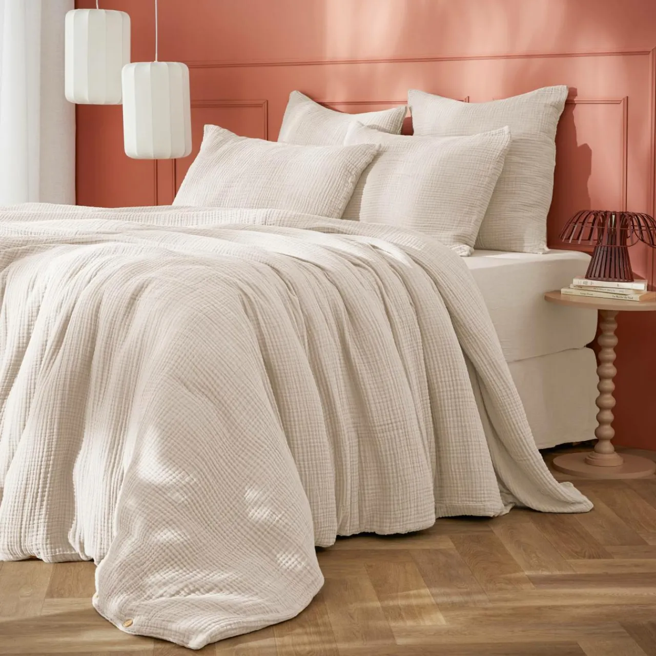 Housse De Couette|EMINZA Housse de couette quadruple gaze de coton (280 x 240 cm) Victoria x Gaïa pampa Beige
