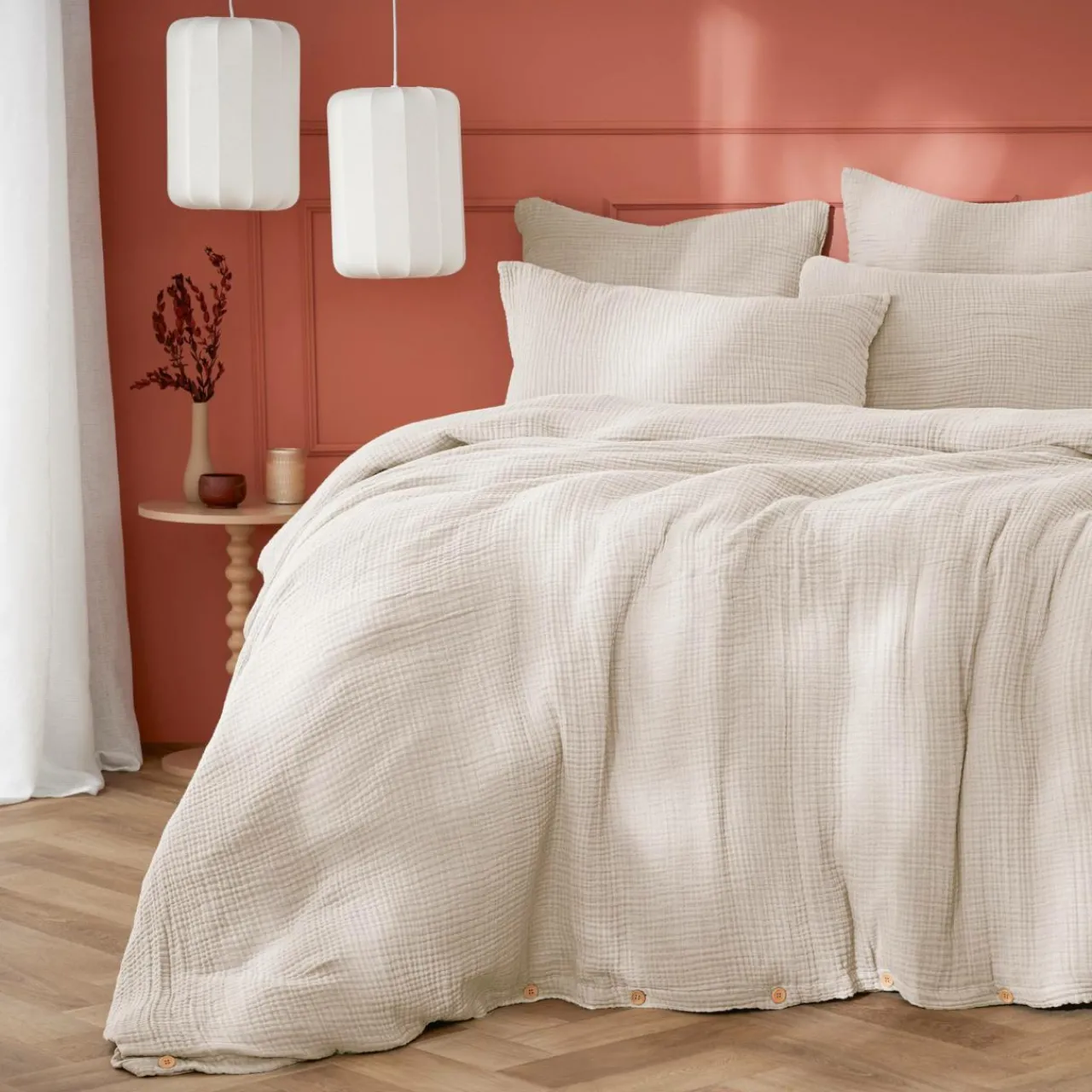 Housse De Couette|EMINZA Housse de couette quadruple gaze de coton (280 x 240 cm) Victoria x Gaïa pampa Beige