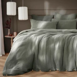 Housse De Couette|EMINZA Housse de couette quadruple gaze de coton (240 x 220 cm) Victoria x Gaïa Vert romarin