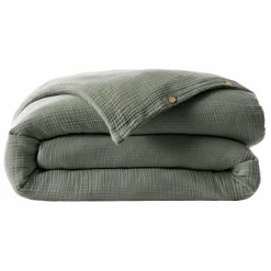 Housse De Couette|EMINZA Housse de couette quadruple gaze de coton (240 x 220 cm) Victoria x Gaïa Vert romarin