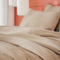 Housse De Couette|EMINZA Housse de couette quadruple gaze de coton (260 x 240 cm) Victoria x Gaïa Ficelle