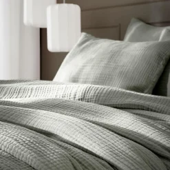 Housse De Couette|EMINZA Housse de couette quadruple gaze de coton (280 x 240 cm) Victoria x Gaïa Vert romarin