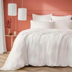 Housse De Couette|EMINZA Housse de couette quadruple gaze de coton (260 x 240 cm) Victoria x Gaïa chantilly Blanc