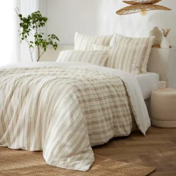 Housse De Couette|EMINZA Housse de couette réversible coton texturé et percale (240 x 220 cm) Alice Ficelle