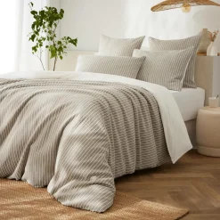 Housse De Couette|EMINZA Housse de couette réversible coton texturé et percale (240 x 220 cm) Alice Ecru