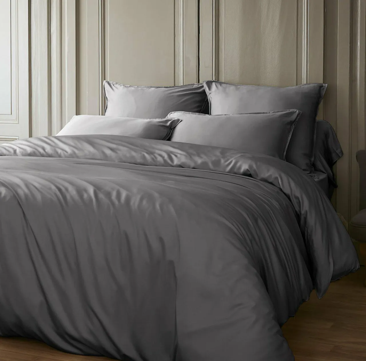 Housse De Couette|EMINZA Housse de couette satin de bambou (240 x 220 cm) Sienna granit Gris