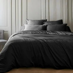 Housse De Couette|EMINZA Housse de couette satin de bambou (140 x 200 cm) Sienna Noir