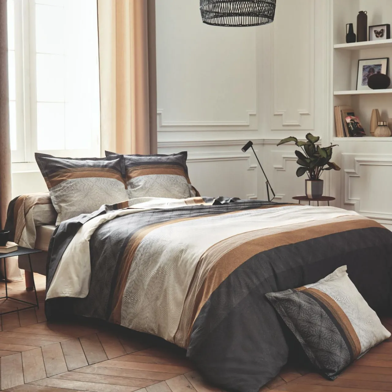 Housse De Couette|TRADILINGE Housse de couette satin de coton (240 x 220 cm) Tiago e Noir