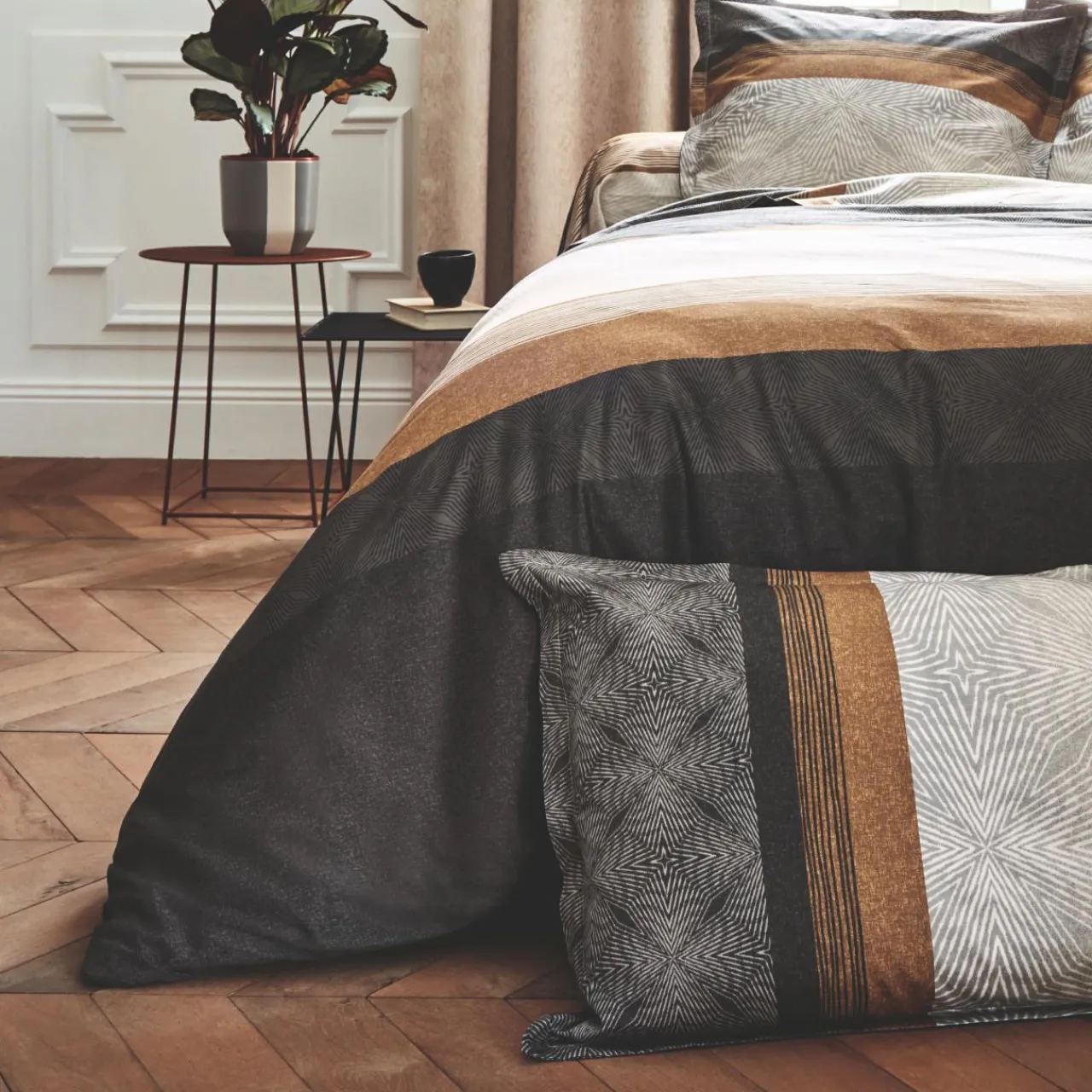 Housse De Couette|TRADILINGE Housse de couette satin de coton (240 x 220 cm) Tiago e Noir
