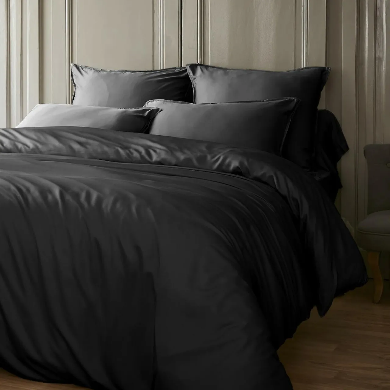Housse De Couette|EMINZA Housse de couette satin de bambou (240 x 220 cm) Sienna Noir