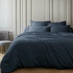 Housse De Couette|EMINZA Housse de couette satin de bambou (260 x 240 cm) Sienna Bleu nuit