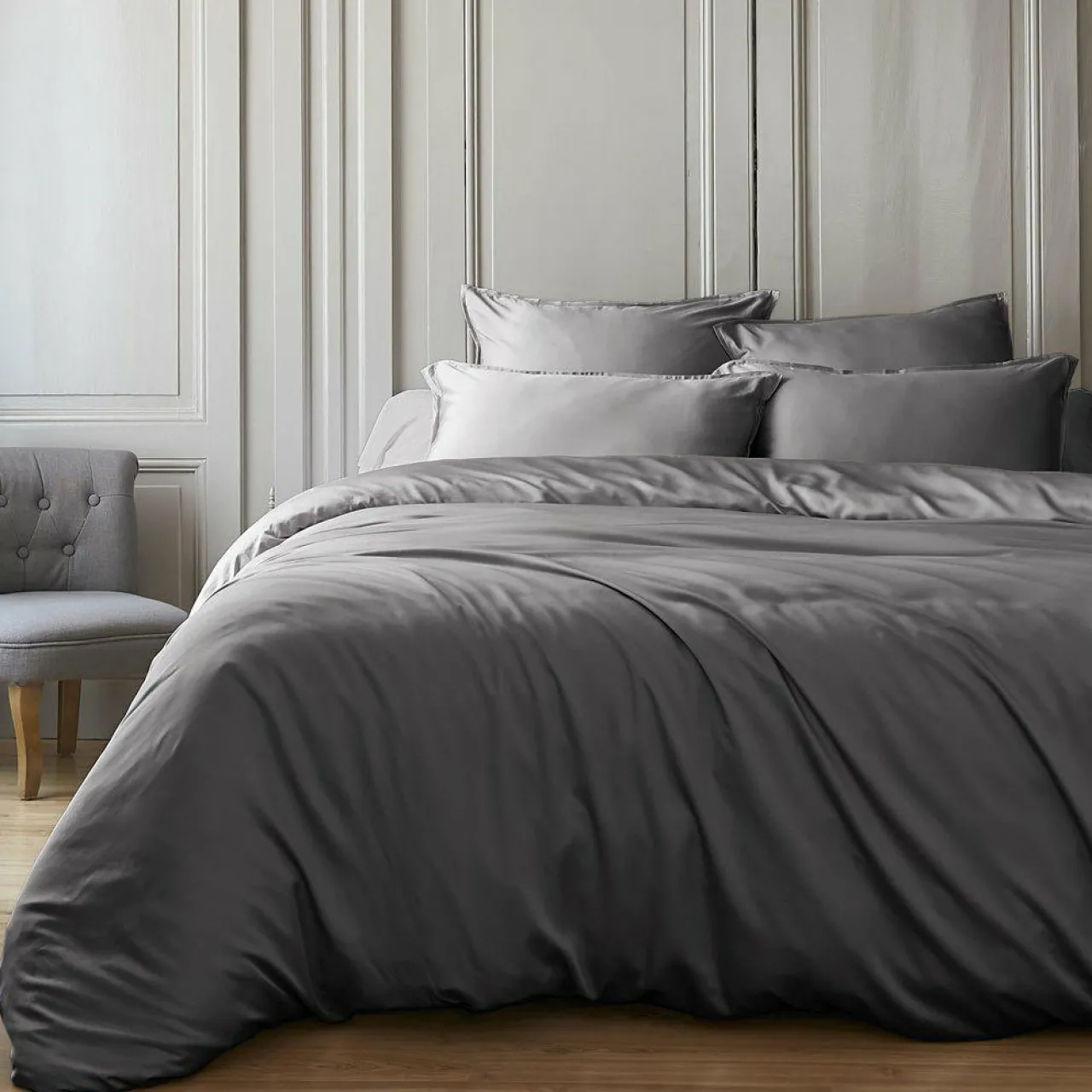 Housse De Couette|EMINZA Housse de couette satin de bambou (200 x 200 cm) Sienna granit Gris