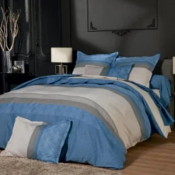 Housse De Couette|TRADI LINGE Housse de couette satin de coton (240 x 220 cm) Tiago e Bleu