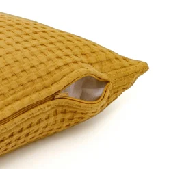 Coussin Et Housse|EMINZA Housse de coussin carrée coton nid d'abeille (40 x 40 cm) Maya Jaune safran