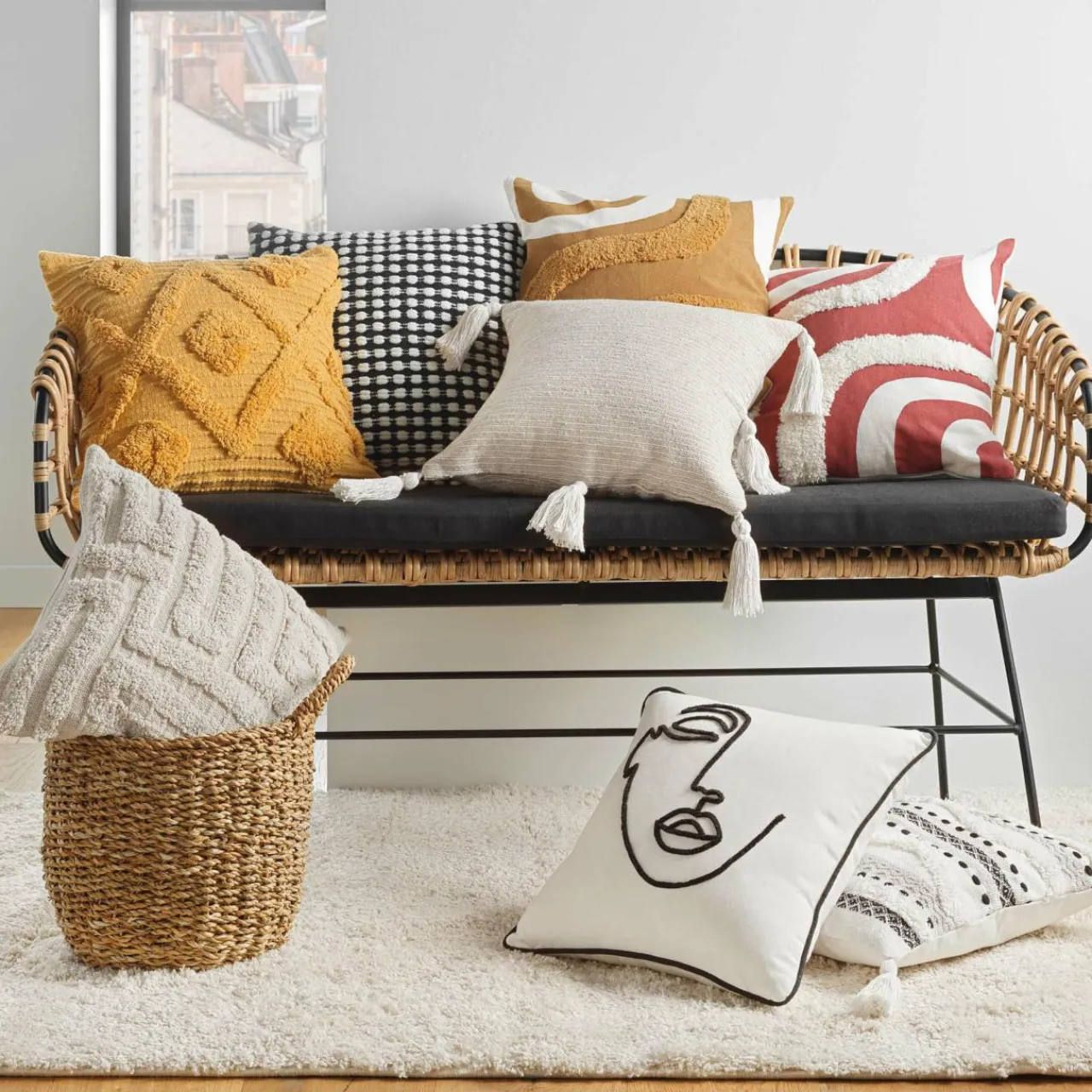 Coussin Et Housse|DOUCEUR D'INTERIEUR Housse de coussin carrée coton (40 x 40 cm) Mirade Camel